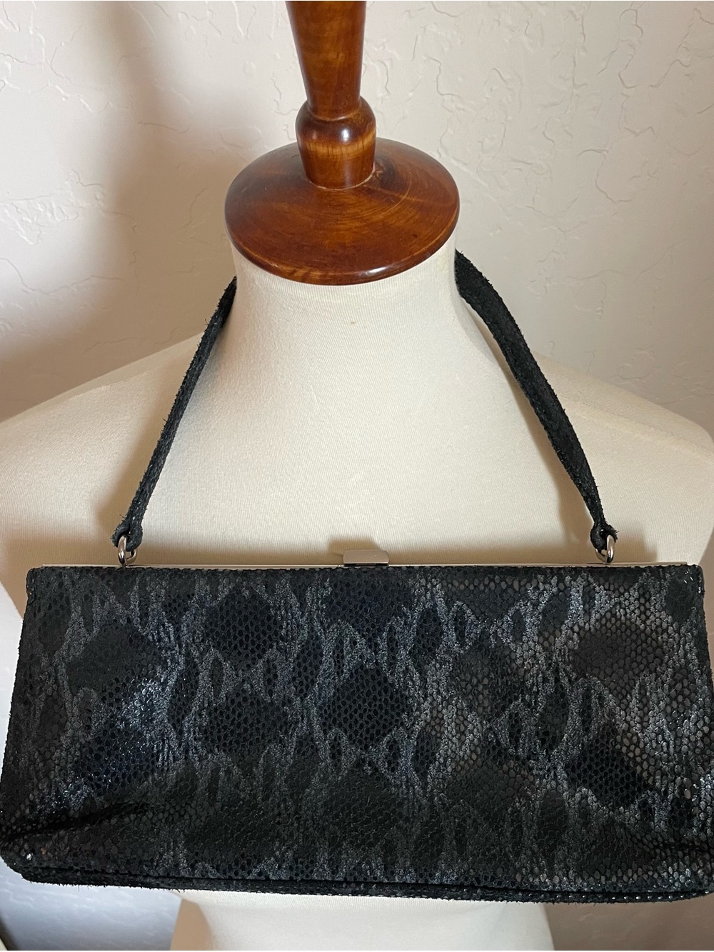 Bebe Black Snake-Print Evening Clutch Bag